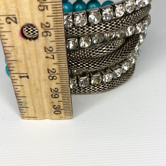 Turquoise Color Bead Rhinestone S.T. Mesh Bracelet - Picture 10 of 10